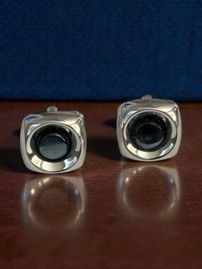 🫶🏻 Vintage Hickok MCM Hematite Silver & Black Cufflinks